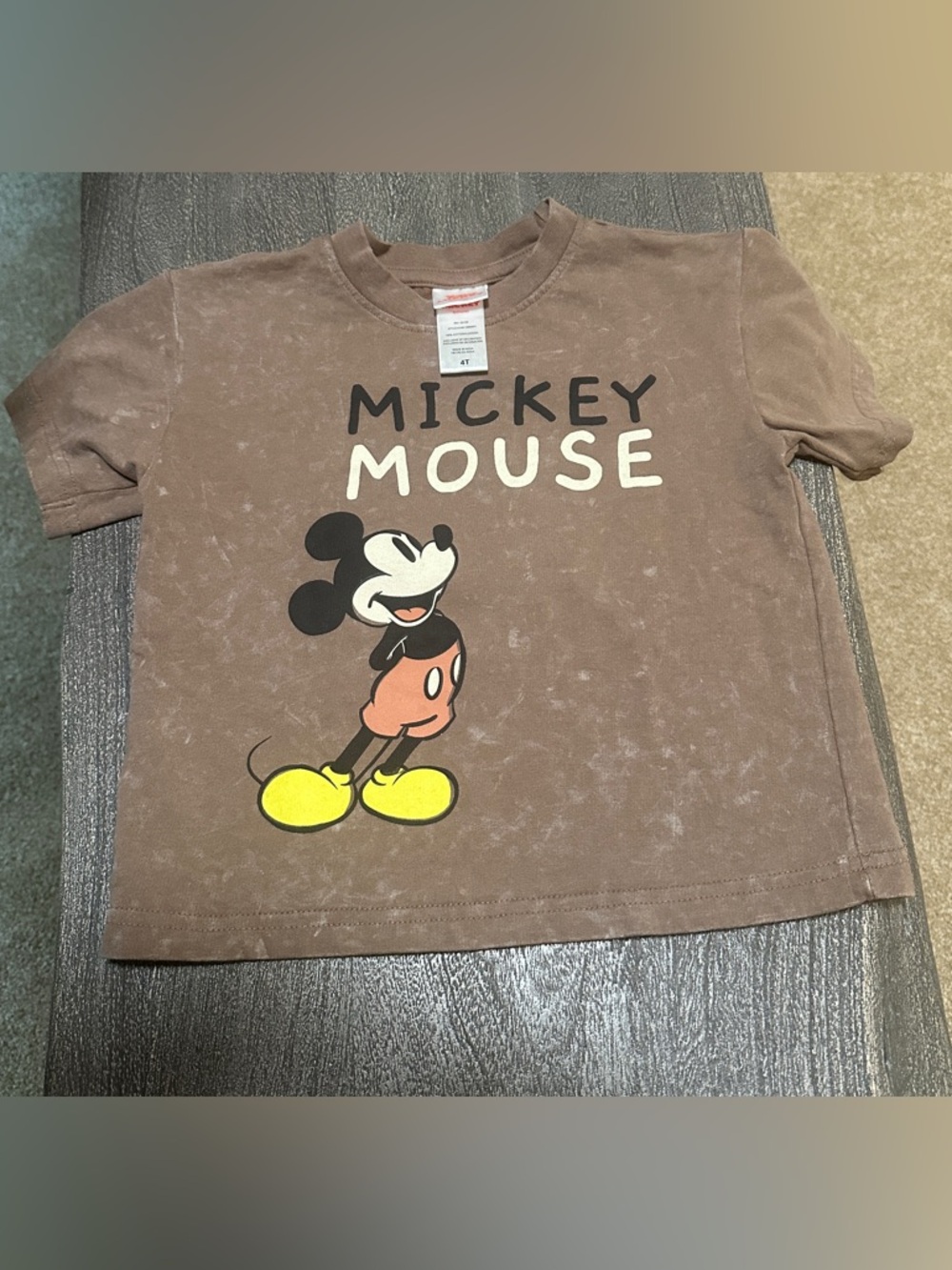 Disney Brown Washed Look Mickey Mouse Graphic Tee Shirt 4T